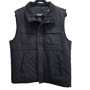 Vince Camuto Mens Quilted Vest Black Mixed Media Ribbed Collar Large L
